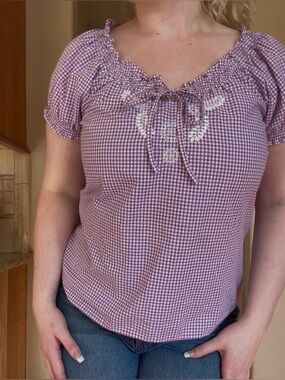 Lavender Gingham Peasant Top